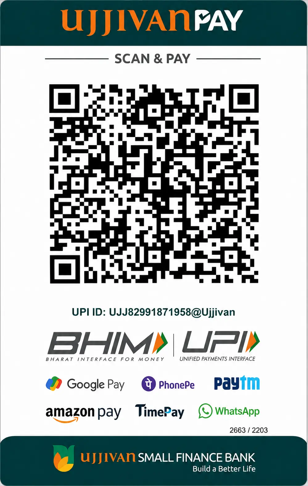 Scan to donate via UPI — Ujjivan Small Finance Bank